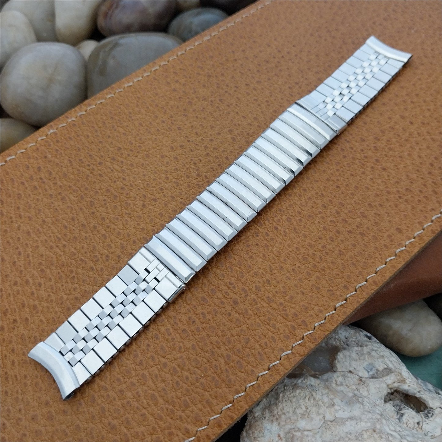 10K White Gold-Filled Kreisler 5/8" Brick Link Unused 1950s Vintage Watch Band