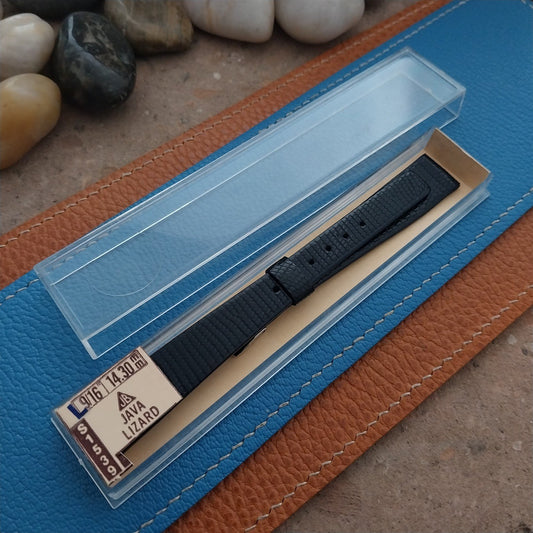 JB Champion USA Black Java Lizard 9/16" 14mm Unused 1970s Vintage Watch Strap