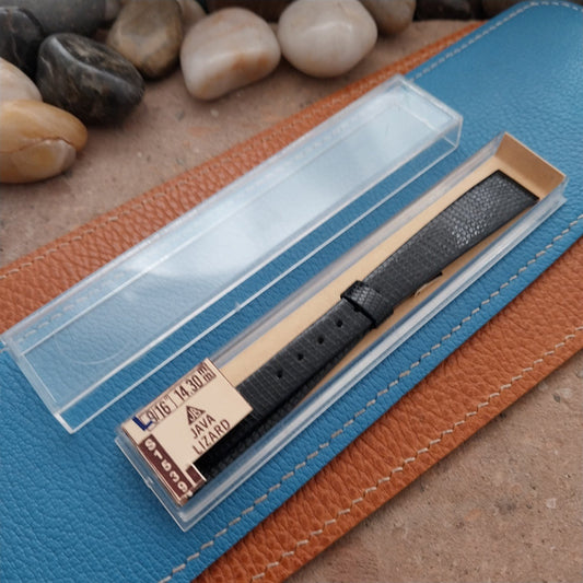 JB Champion USA Black Java Lizard 9/16" 14mm Unused 1970s Vintage Watch Strap