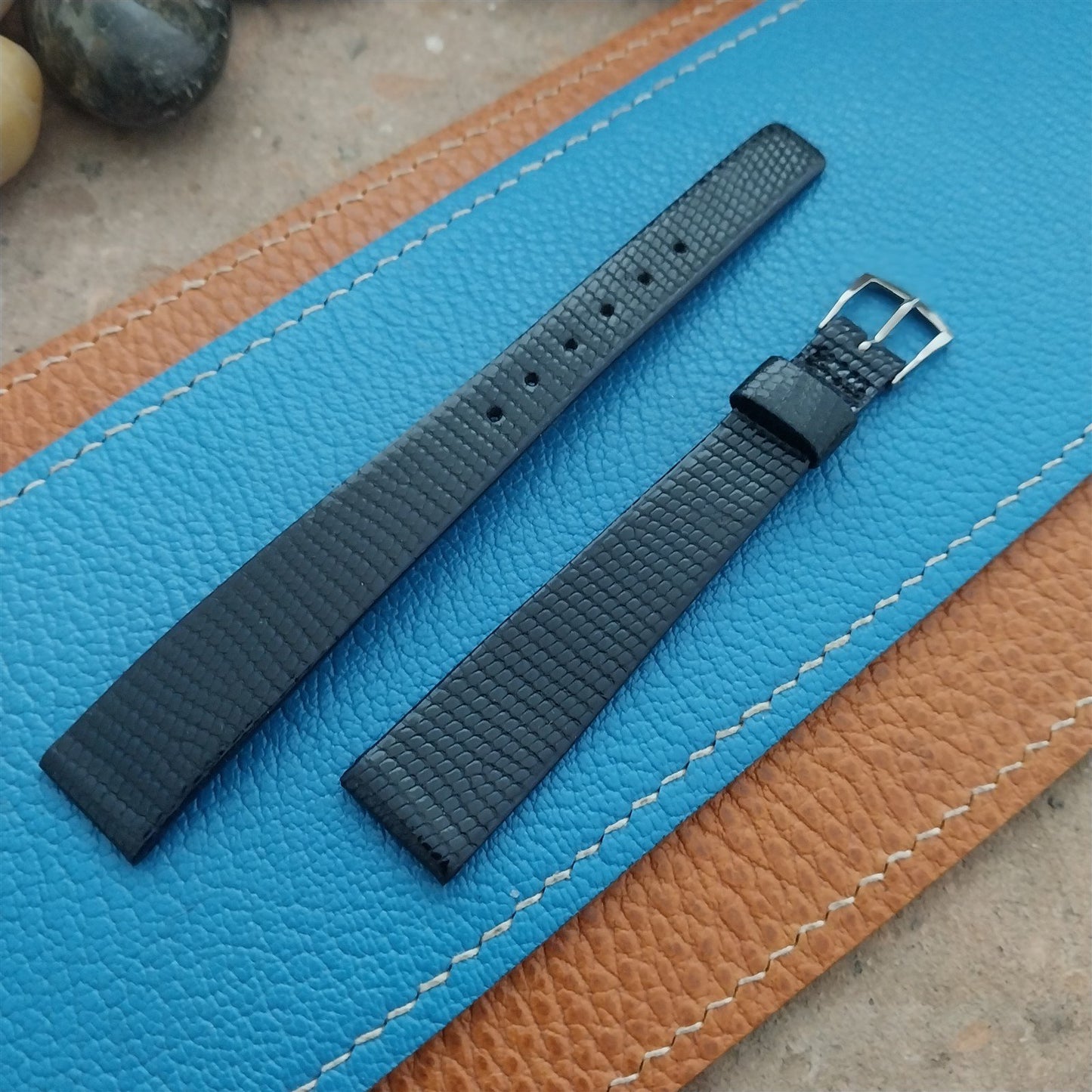 JB Champion USA Black Java Lizard 9/16" 14mm Unused 1970s Vintage Watch Strap