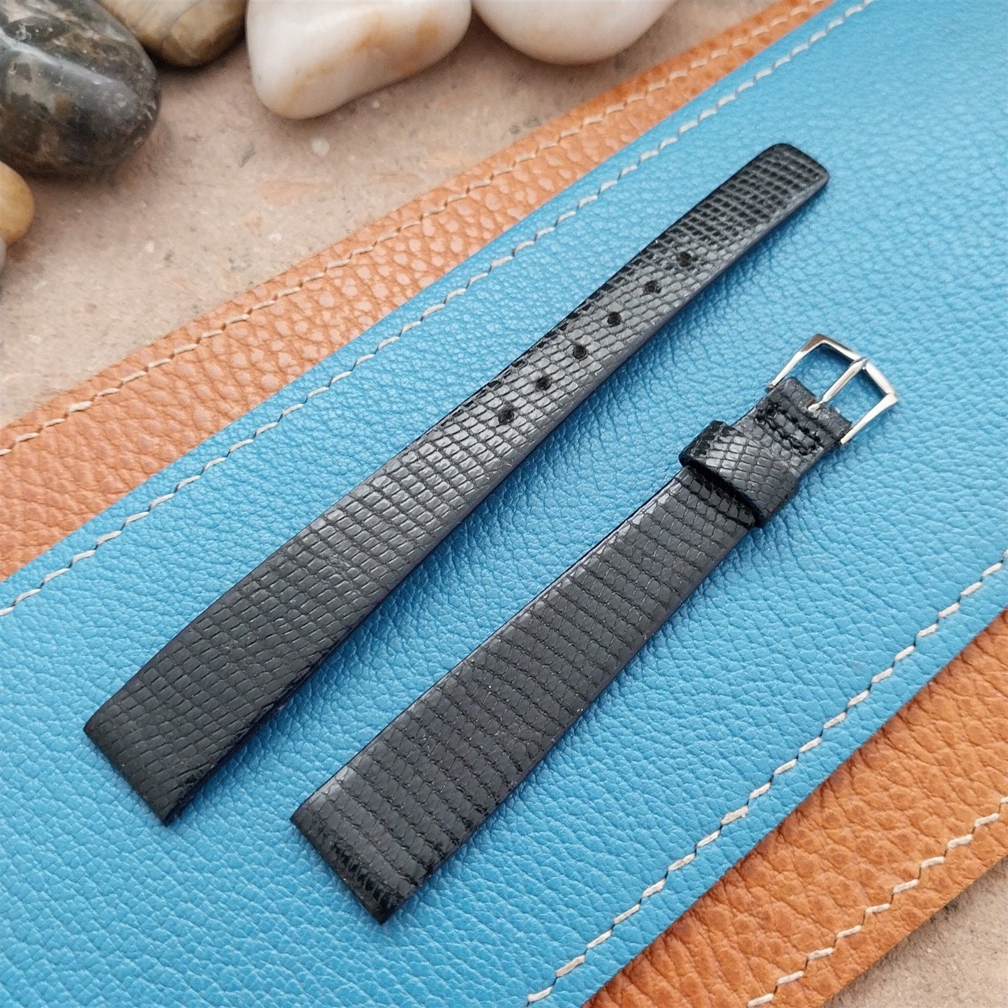 JB Champion USA Black Java Lizard 9/16" 14mm Unused 1970s Vintage Watch Strap