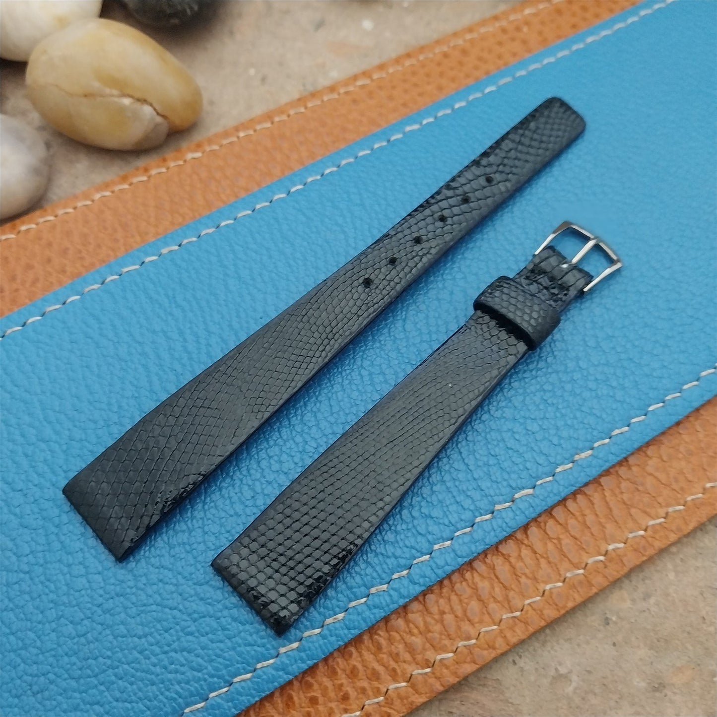 JB Champion USA Black Java Lizard 9/16" 14mm Unused 1970s Vintage Watch Strap