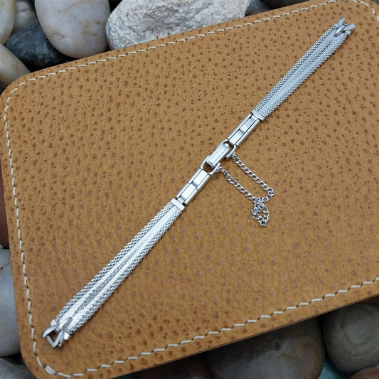 Vintage White Gold-Filled Mesh Cocktail Watch Bracelet nos 1960s-1970s Speidel