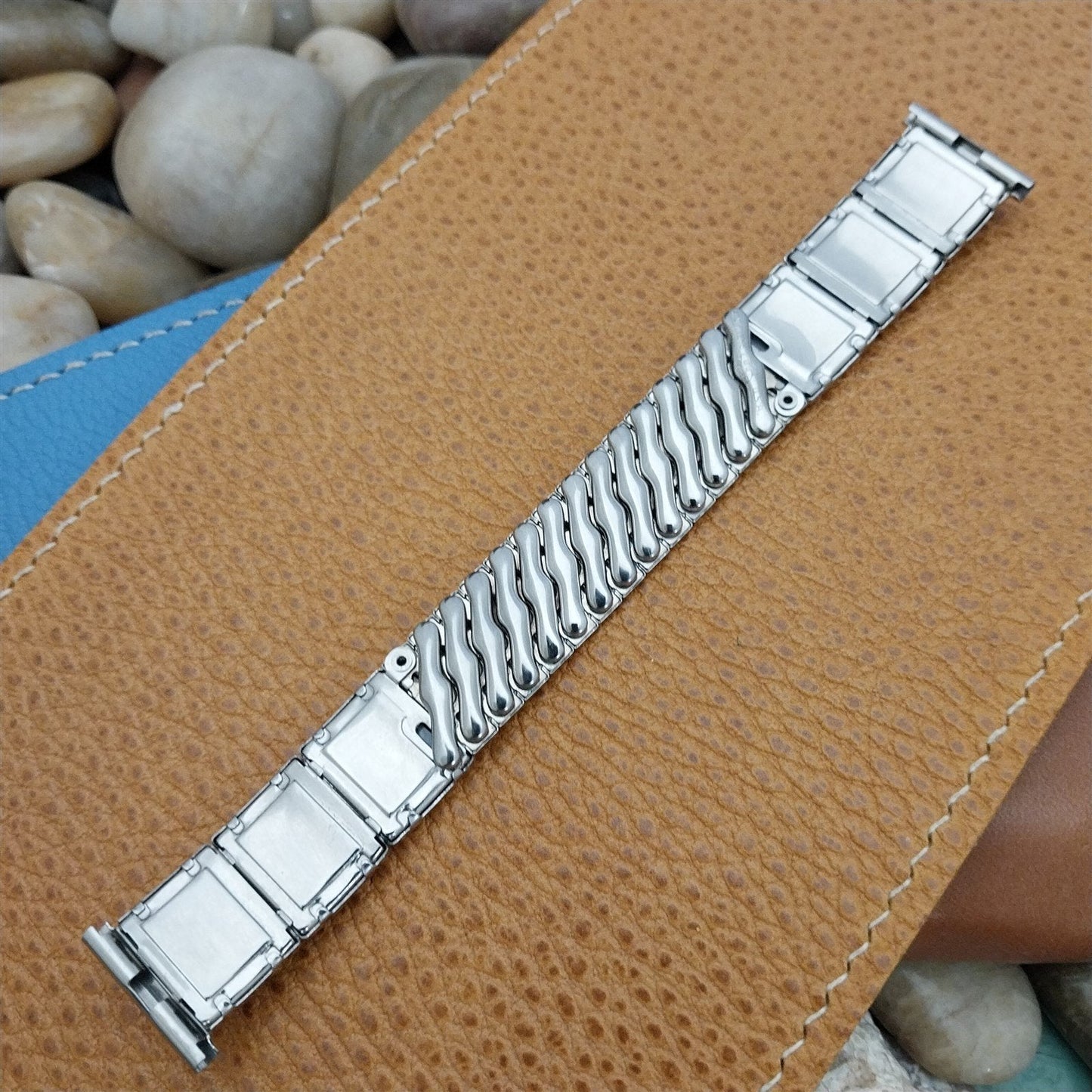 1950s Foster Stainless & Gray Swirl Plastic inserts nos Vintage Watch Band