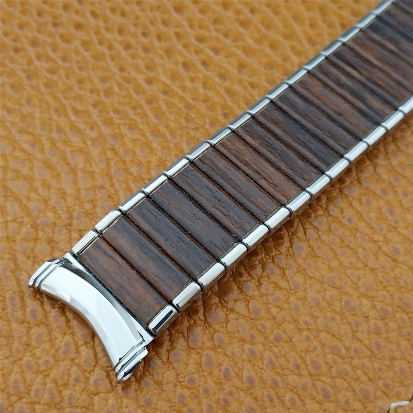 18mm 19mm Kreisler Ponderosa Woodgrain & Stainless nos Unused Vintage Watch Band