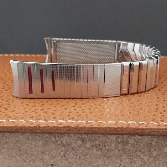 17.2mm Stainless Steel &Red Corfam Admiral Long nos 60s Vintage Watch Band
