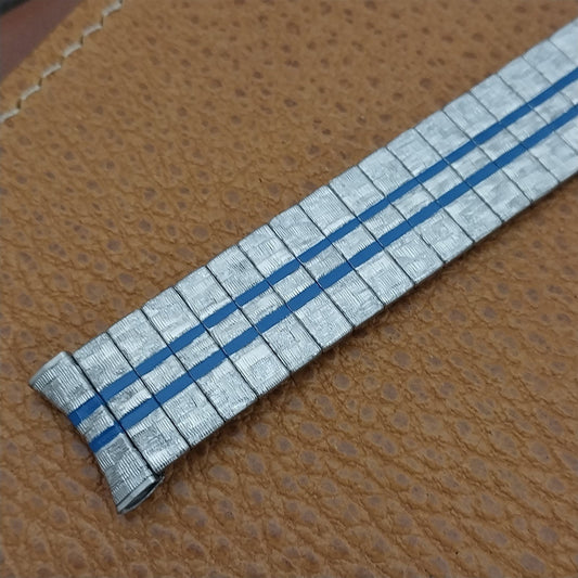 17.2mm Uniflex Stainless Steel & Blue Stripe nos 1960s Vintage Watch Band