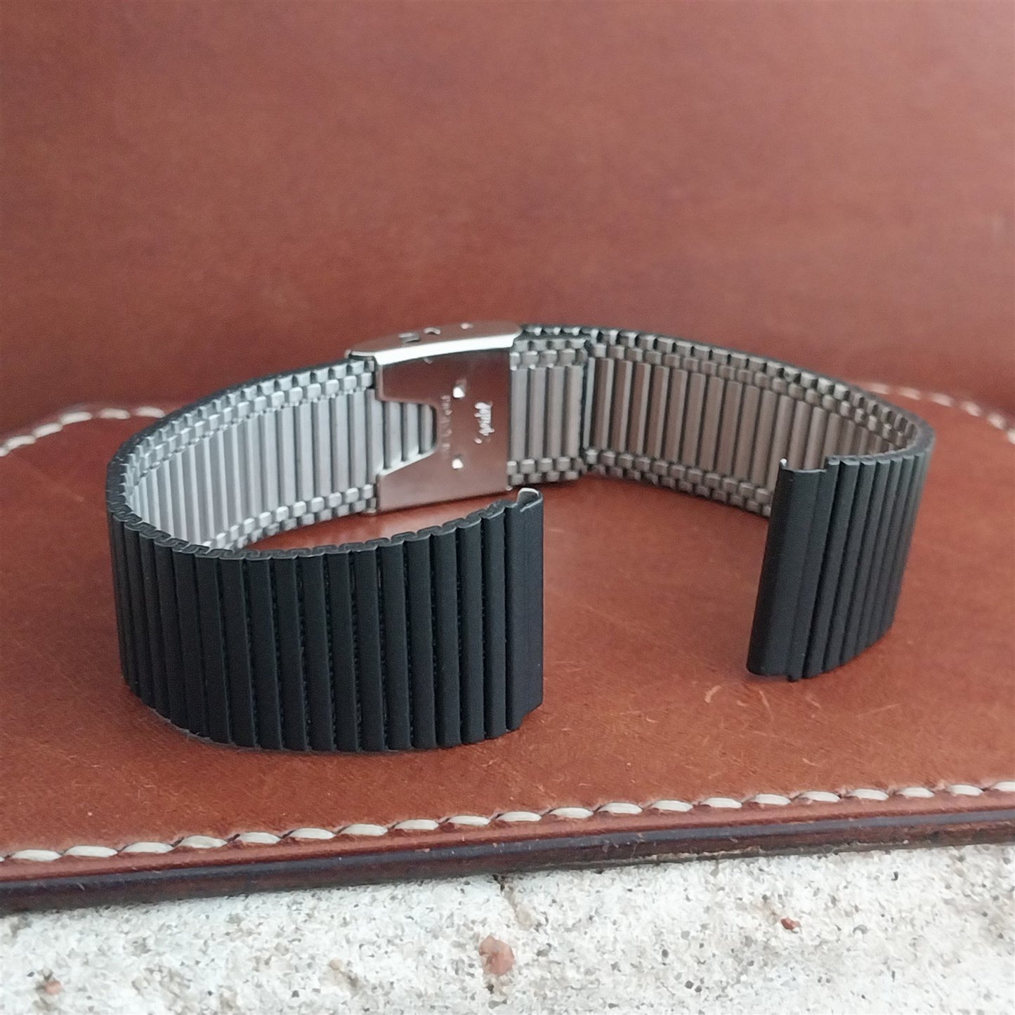 19mm LED LCD Speidel USA Black & Stainless Steel Unused 1970s Vintage Watch Band