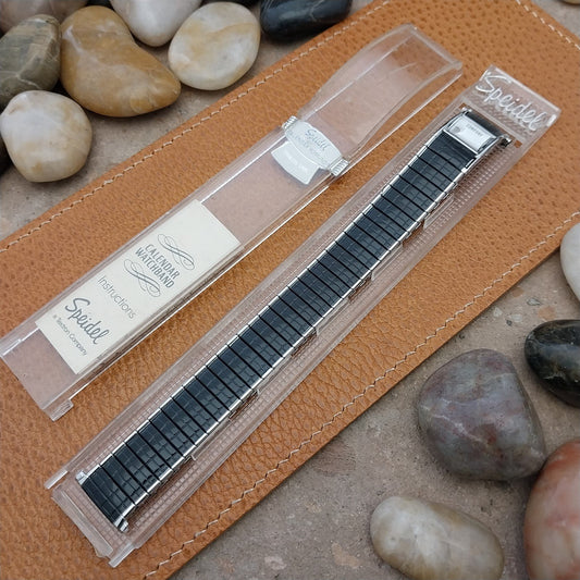 Long Speidel Romunda 72/73 Calendar Black & Stainless Steel Vintage Watch Band