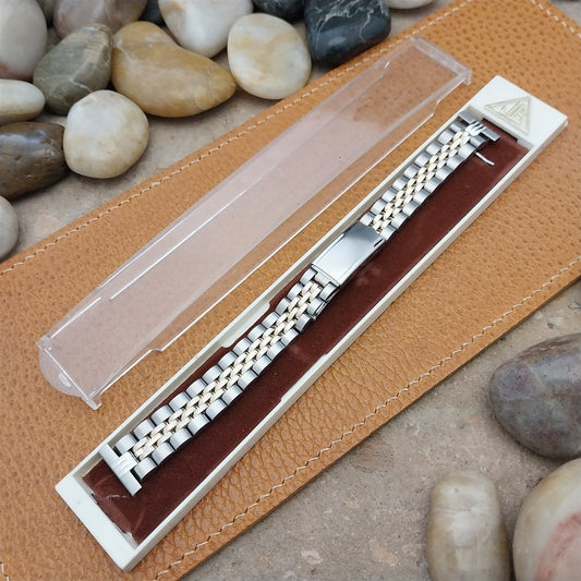 16mm Champion Rice Beads Stainless Steel & Gold rgp nos Ladies Vintage Watch Band