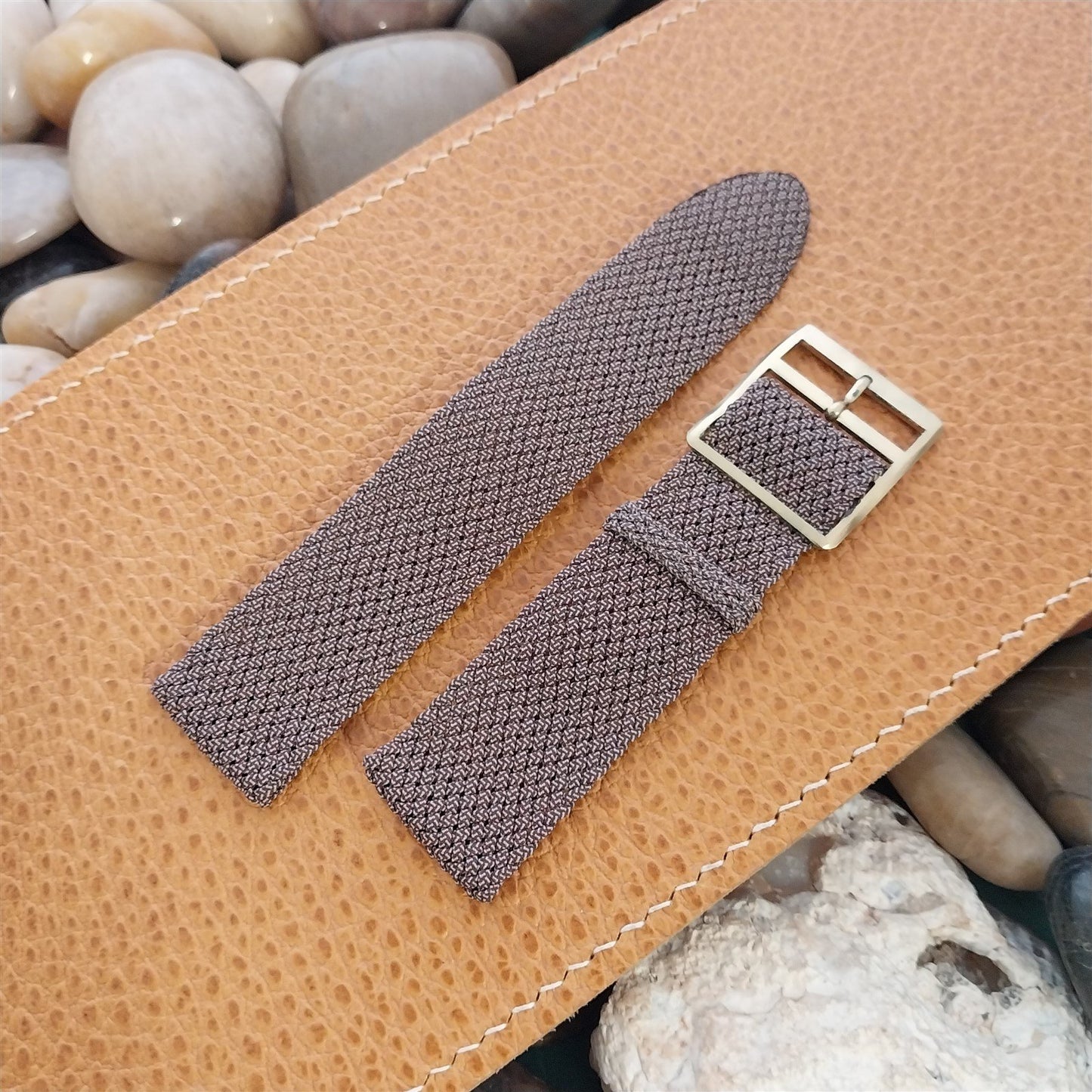 Vintage 20mm Braided Perlon 2piece Brown Melange 1960s Classic Field Watch Strap