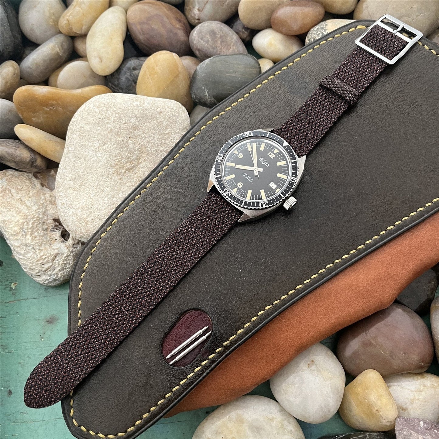 Vintage 19mm Perlon 2pc Black & Red Melange Unused 1960s Classic NOS Watch Band