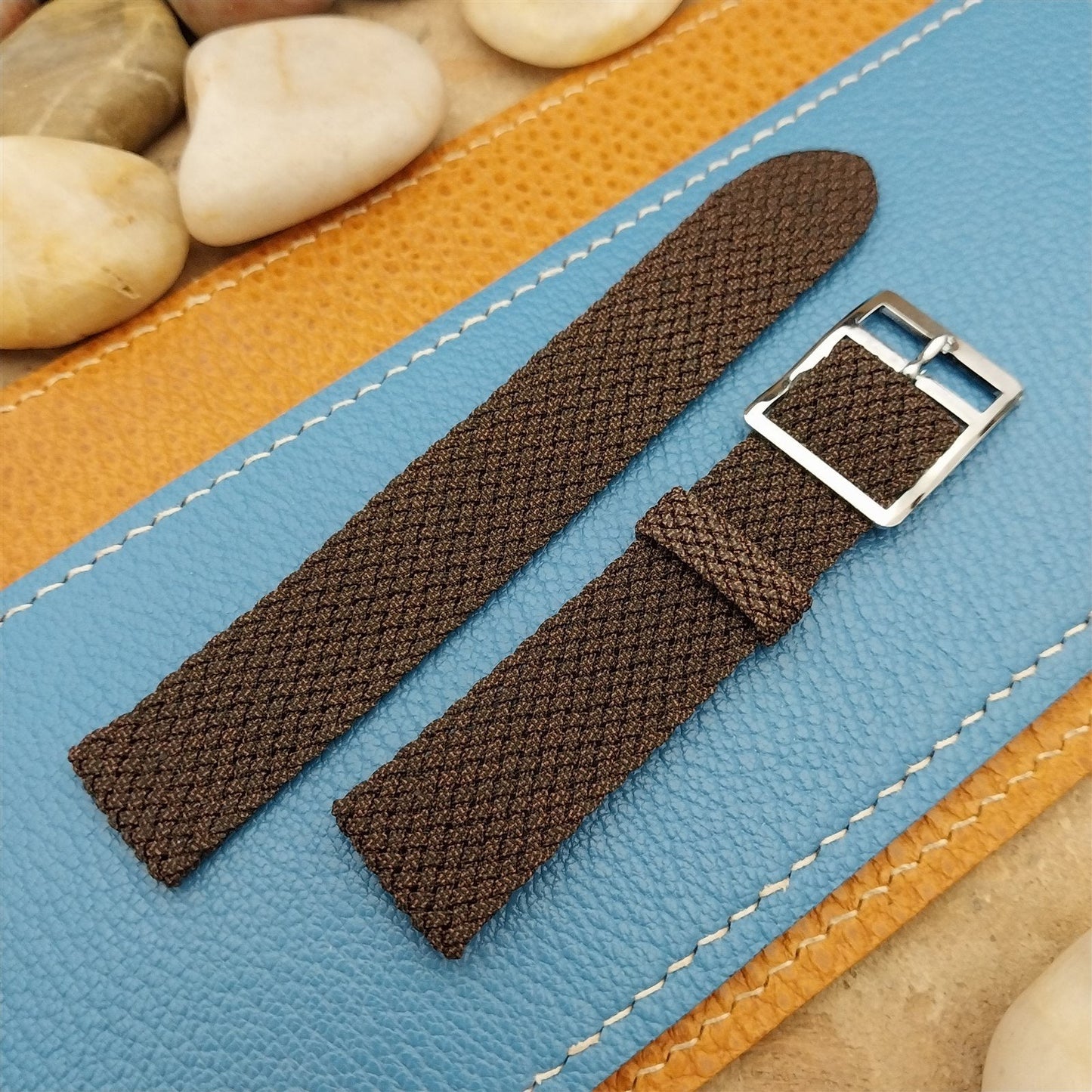 1960s Vintage Braided Perlon 2-piece Brown Melange 16mm Unused Field Watch Band
