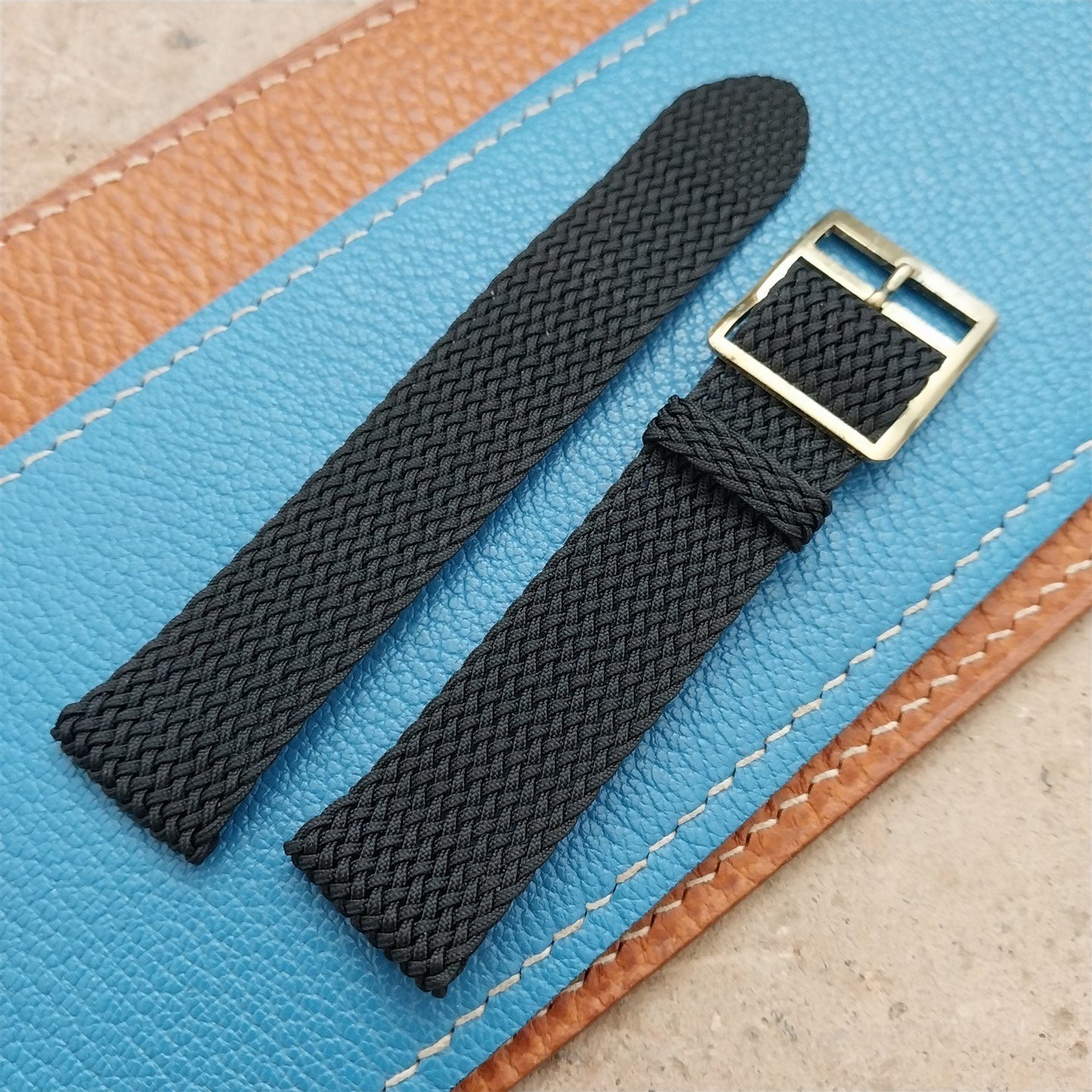 Vintage Braided Perlon 2-piece Black 18mm Classic 1960s Unused Field Watch Strap
