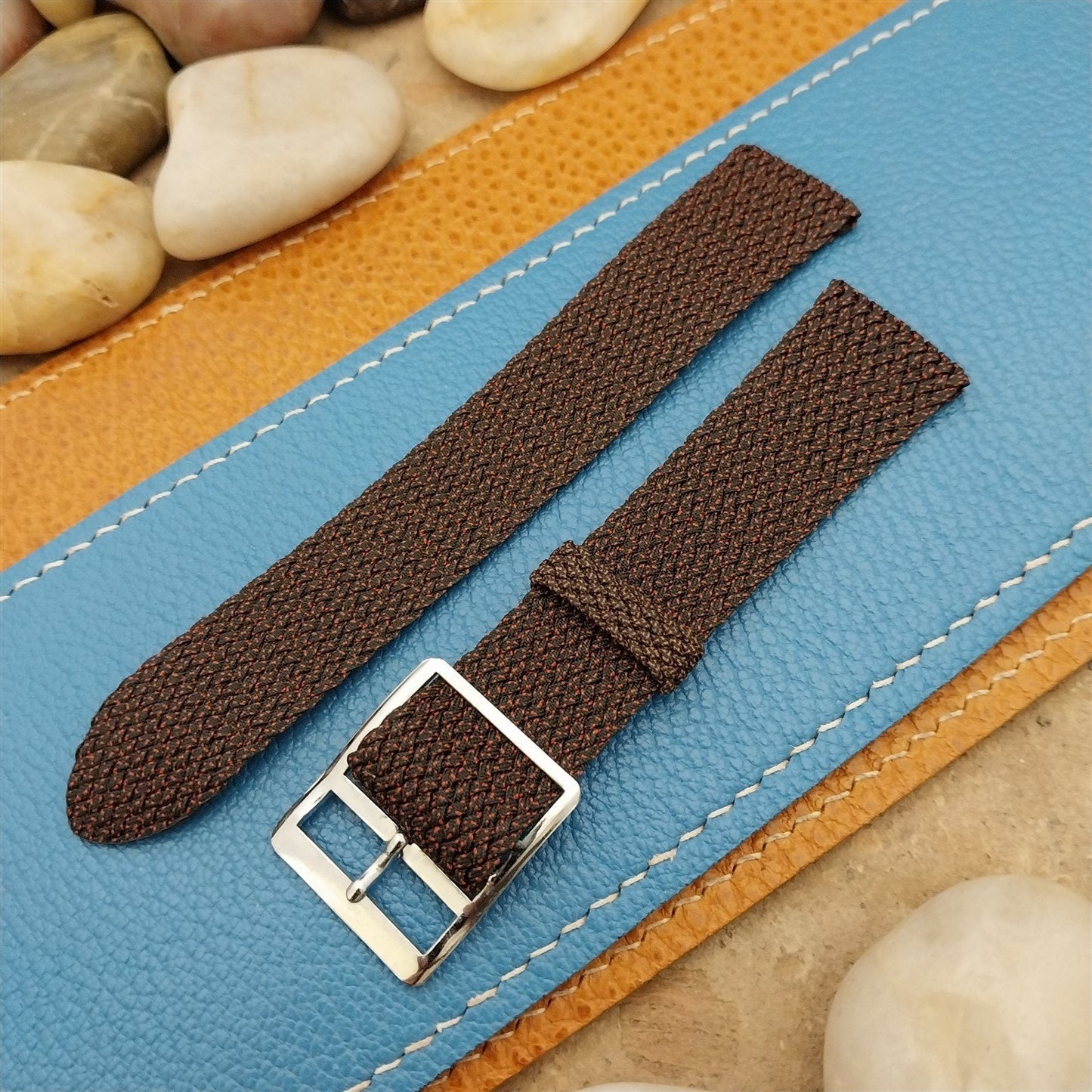 16mm Braided Perlon 2-piece Brown Melange 1960s Classic Unused Field Watch Band