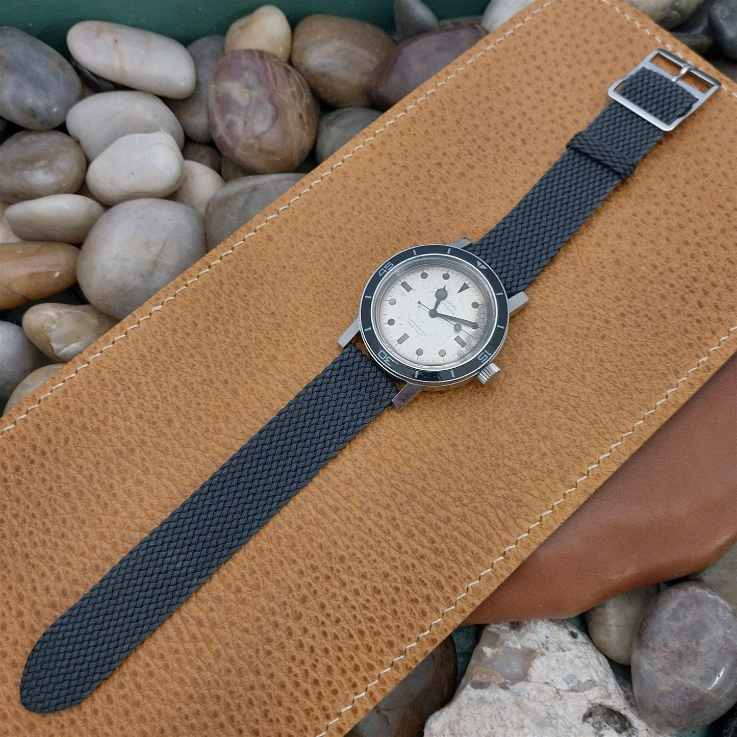 18mm Perlon Mesh 2-piece Gray 1960s nos Unused Vintage Watch Band