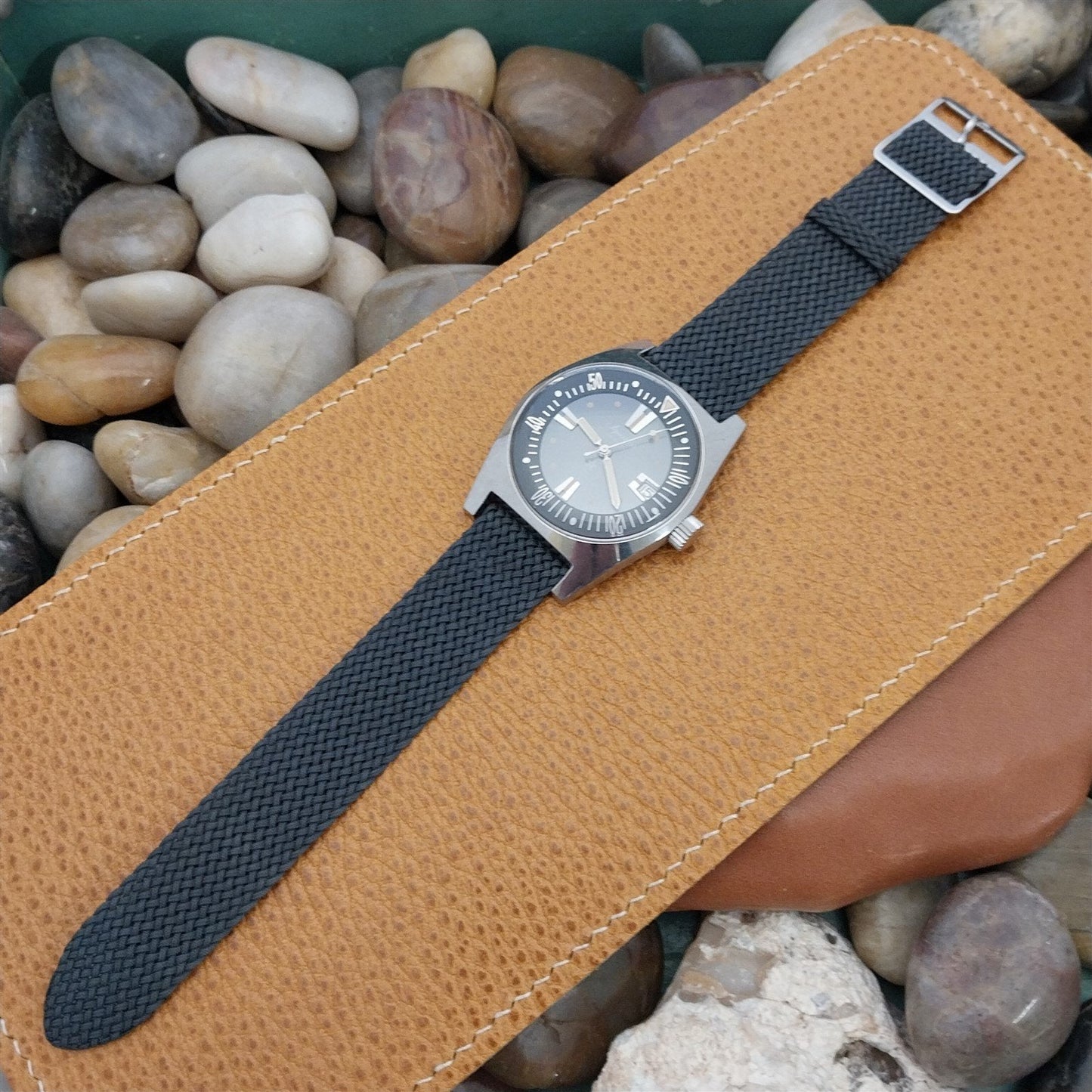 Perlon Mesh 2-piece Gray 19mm Classic 1960s nos Unused Vintage Watch Band