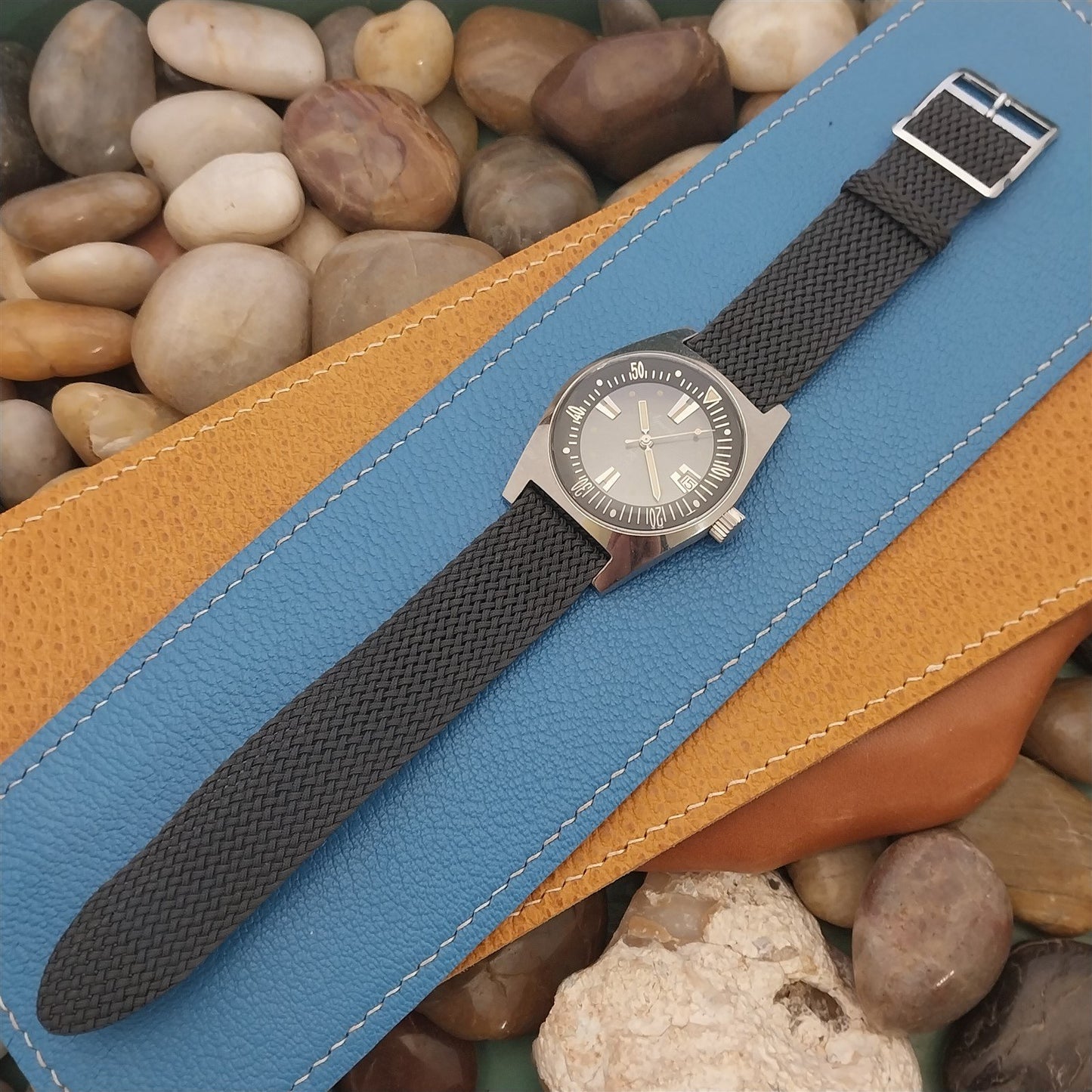 20mm Perlon Mesh 2-piece Gray 1960s Unused nos Vintage Field Watch Band