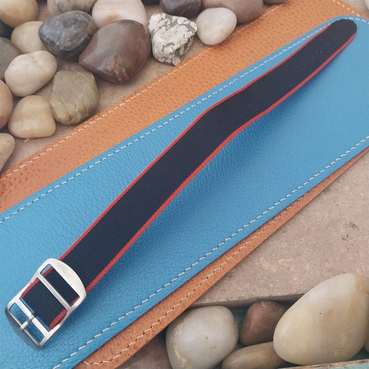 Vintage 18mm Union Blue & Red Perlon Classic 1960s Single Pass Field Watch Band