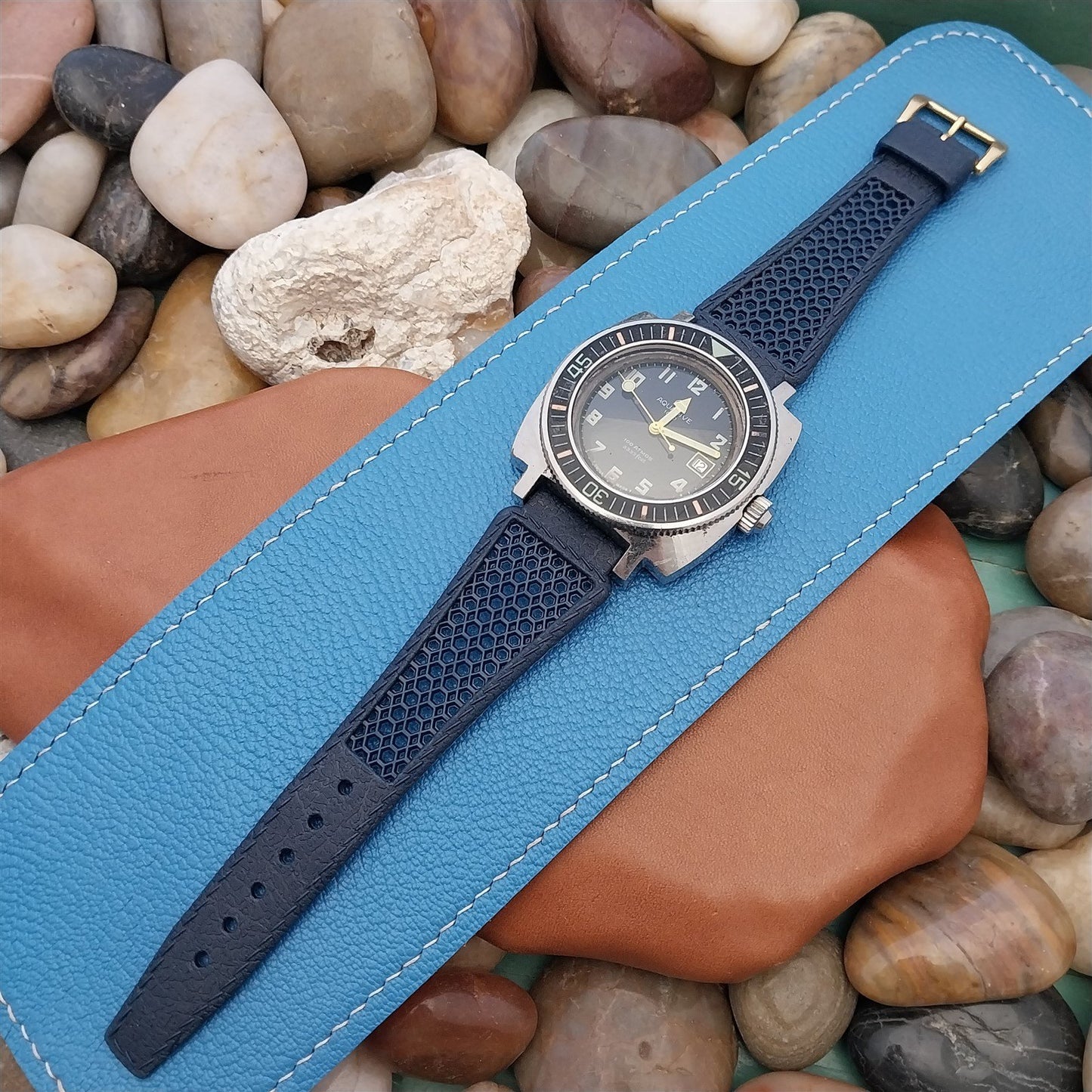 Vintage 20mm Diver Blue Playa Swiss Classic Unused nos 1960s Classic Watch Band