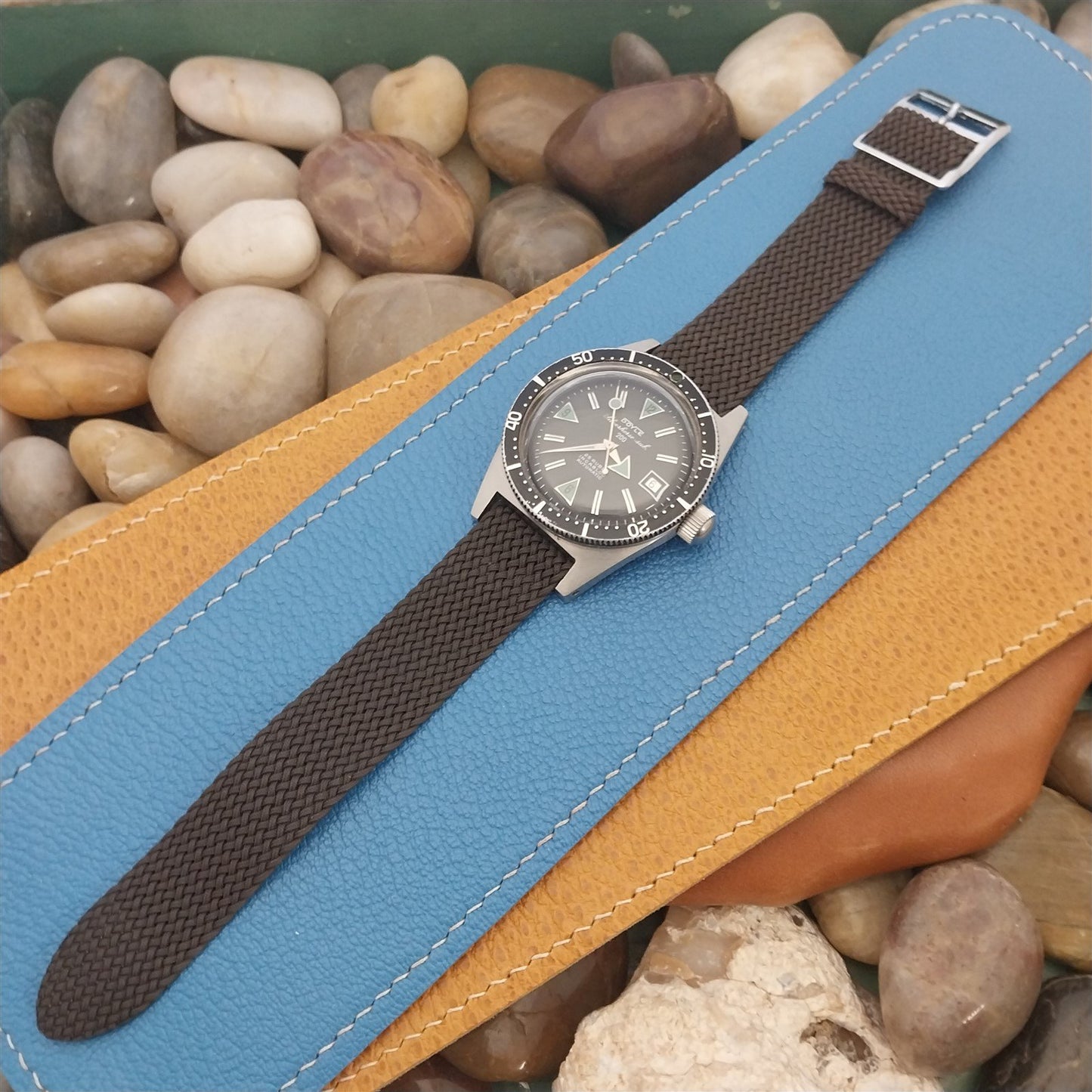 18mm Brown Perlon Mesh 2-piece Unused 1960s 1970s Vintage Field Watch Strap