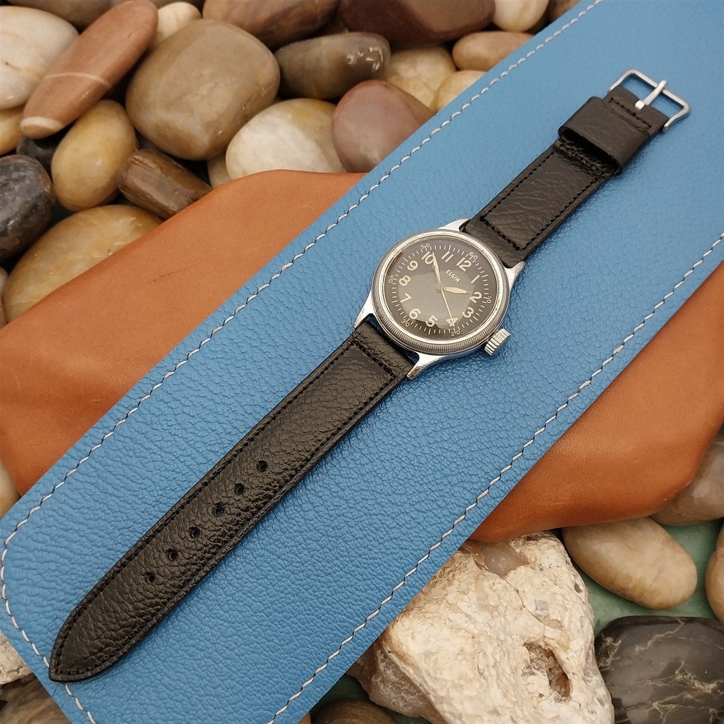 Elgin Buckle & Kreisler Black Saddle Unused 5/8" Short 1950s Vintage Watch Band