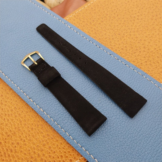 17mm JB Champion USA Black Suede nos 1960s Vintage Watch Band