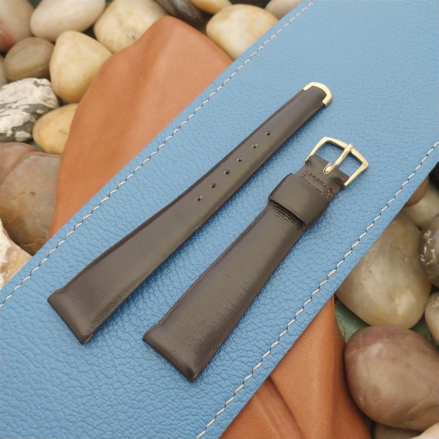 Speidel 11/16" Brown Calf nos Unused Vintage Watch Band & Yellow Buckle