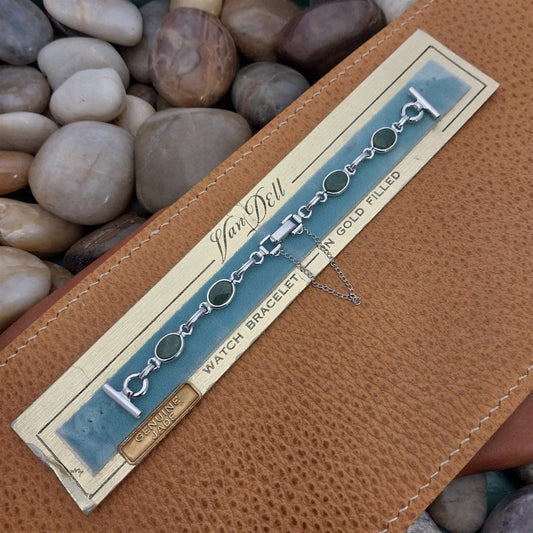 1/2" White Gold-Filled & Jade Ladies Unused 1960s Vintage Watch Band