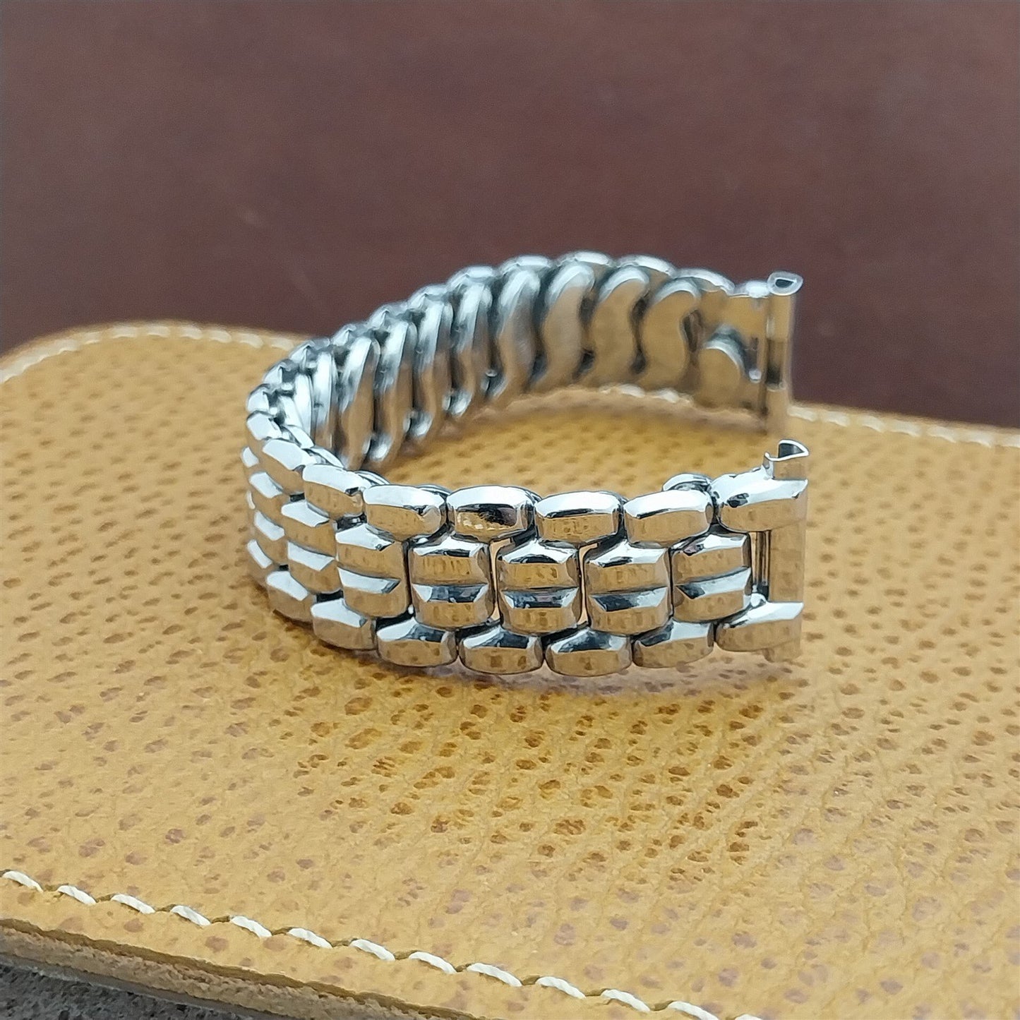 1950s Vintage 19mm 18mm Cobblestone Speidel White Gold-Filled Classic Watch Band