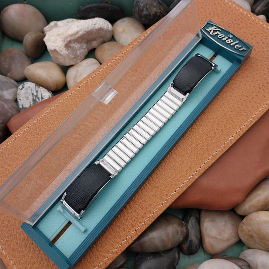 Vintage Kreisler 17.2mm Stainless Steel & Black Leather-Grain nos Watch Band