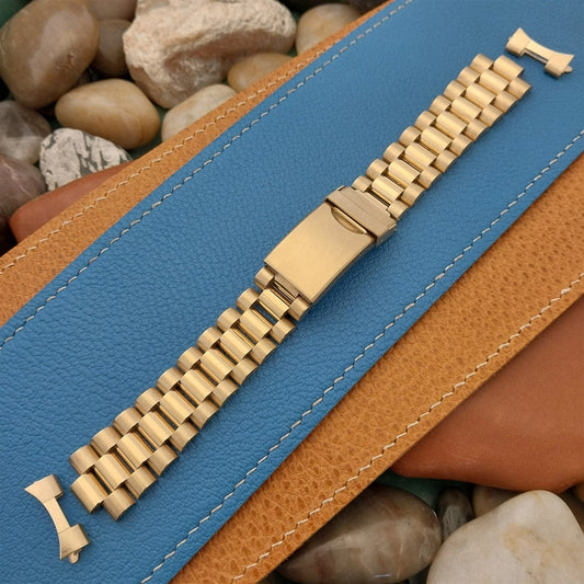 Vintage 19mm Yellow Gold-Tone President Solid Link Classic nos 1980s Watch Band