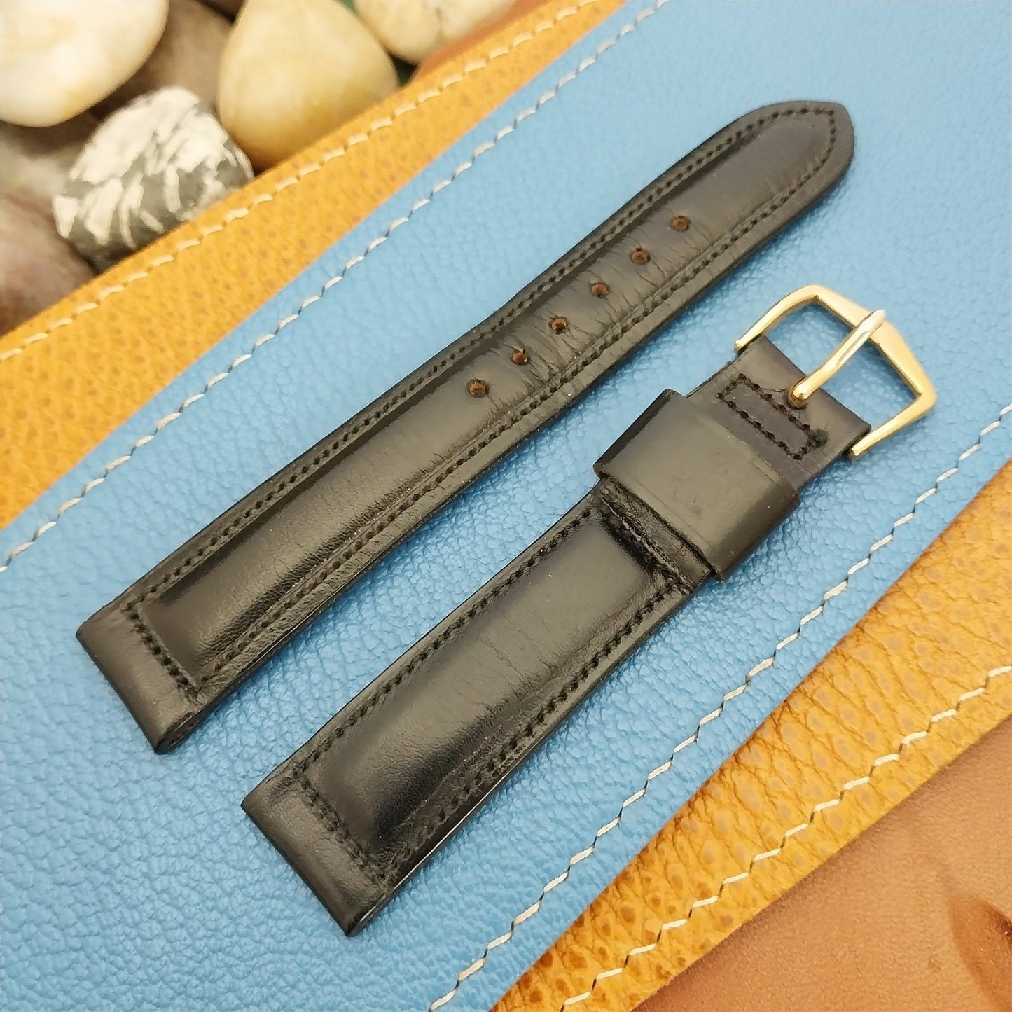 17.2mm Mormac USA Black Calf Leather Strap Unused nos 1960s Vintage Watch Strap