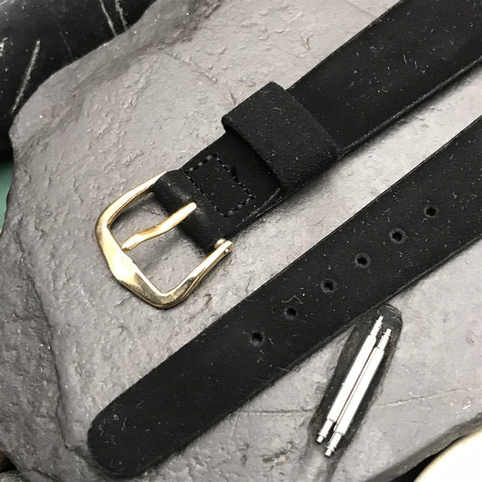 17.2mm JB Champion USA Black Suede nos 1960s Vintage Watch Band