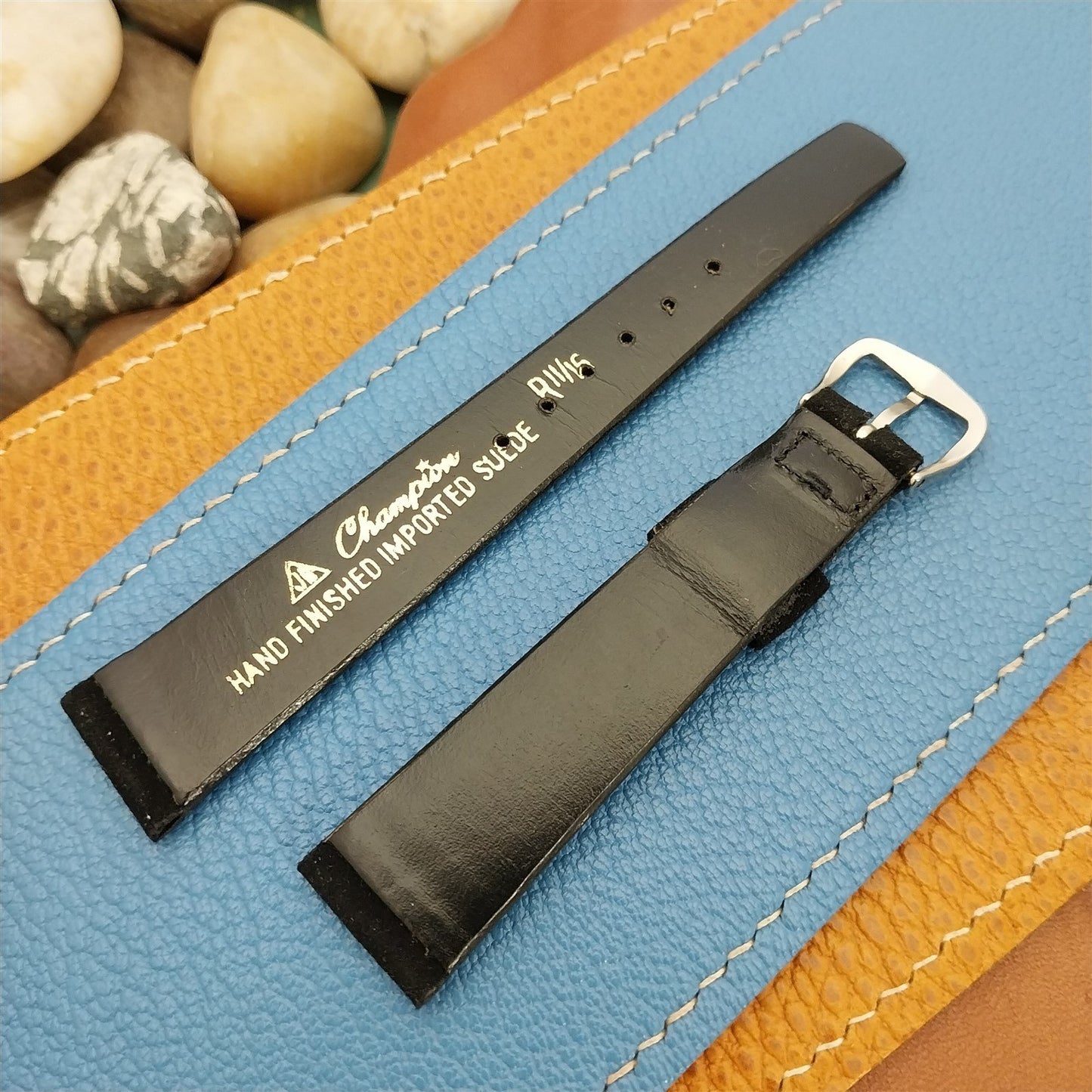 17.2mm JB Champion USA Black Suede nos 1960s Vintage Watch Strap