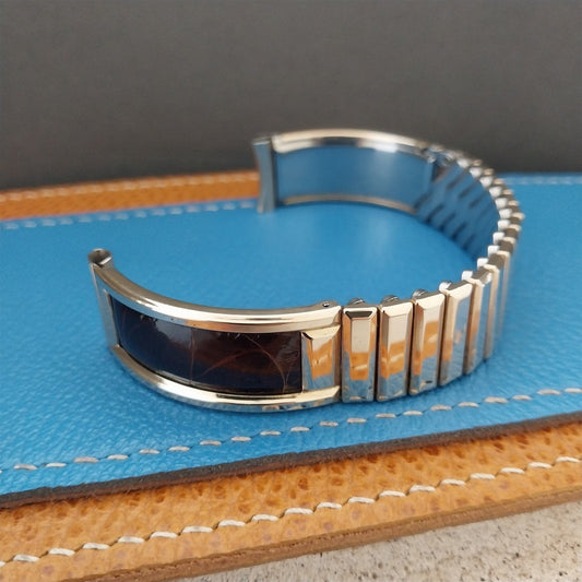 10K Gold-Filled & Alligator Bretton Classic nos 1940s Vintage Watch Band