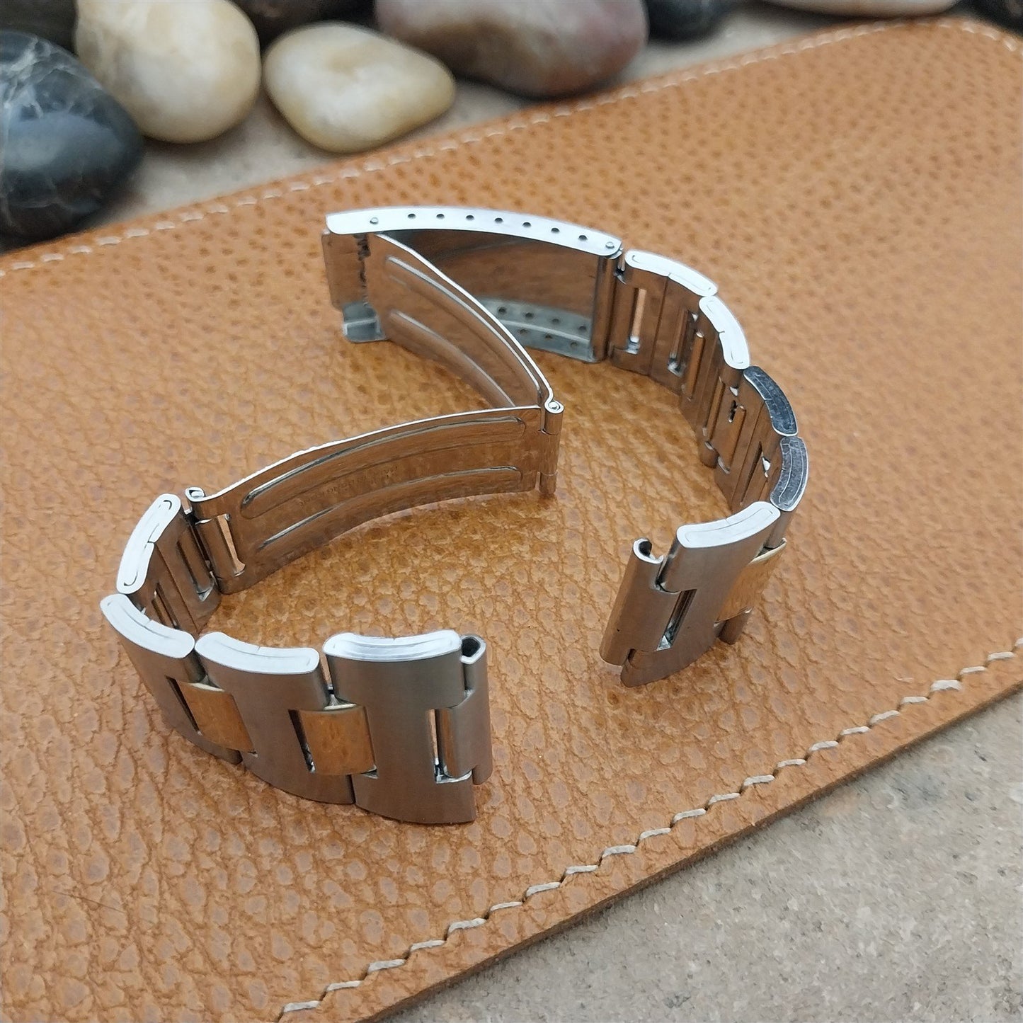 Vintage 17mm Bulova Stelux Stainless Steel & Gold nos Classic 1970s Watch Band