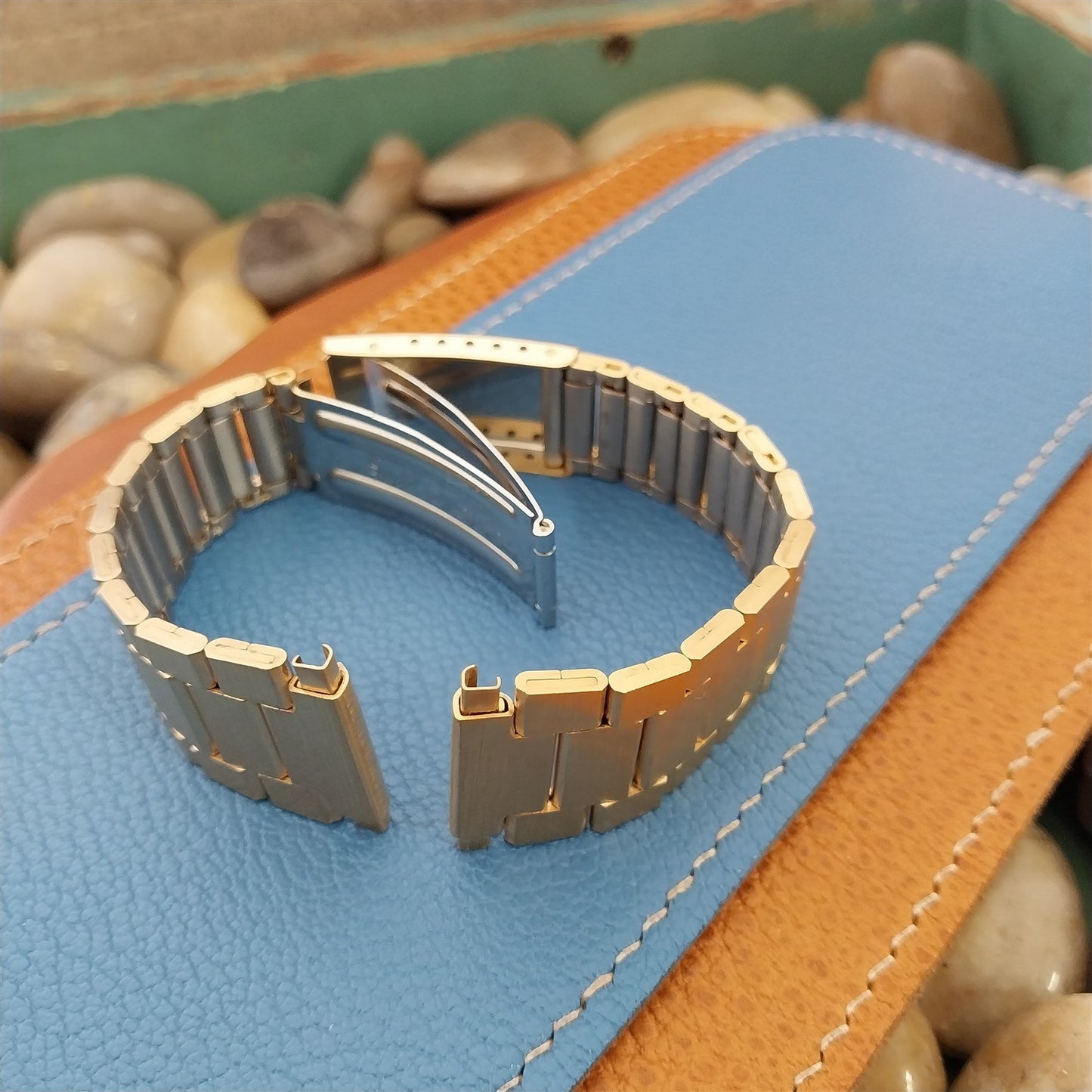 22mm 20mm 19mm Yellow Gold-Tone Speidel Bar-Link 1970s Unused Vintage Watch Band