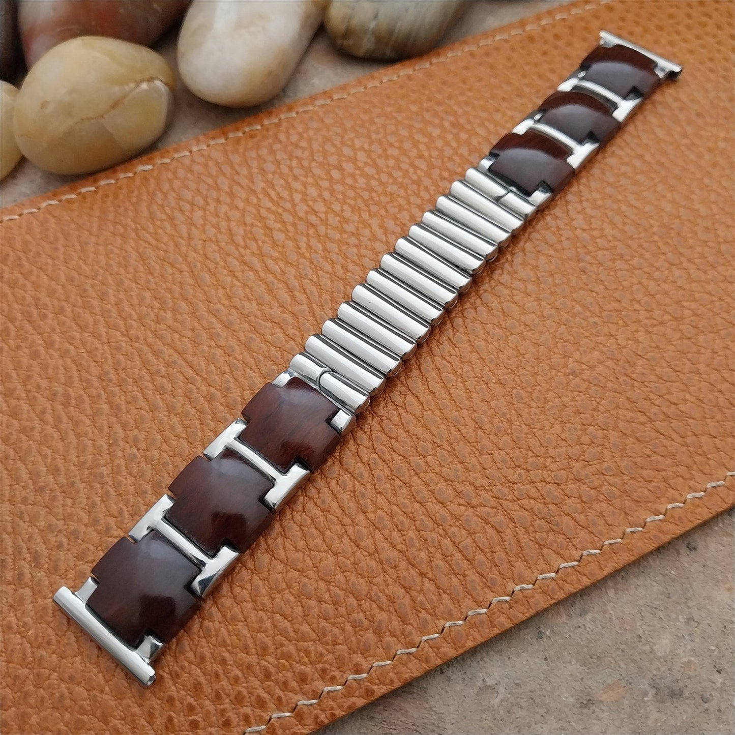 1950s Vintage Kestenmade Woodland Stainless & Wood NOS Unused Classic Watch Band