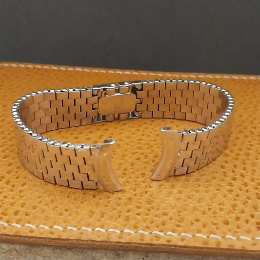 1950s 10k White Gold-Filled Brick Link Long Kreisler 19mm nos Vintage Watch Band