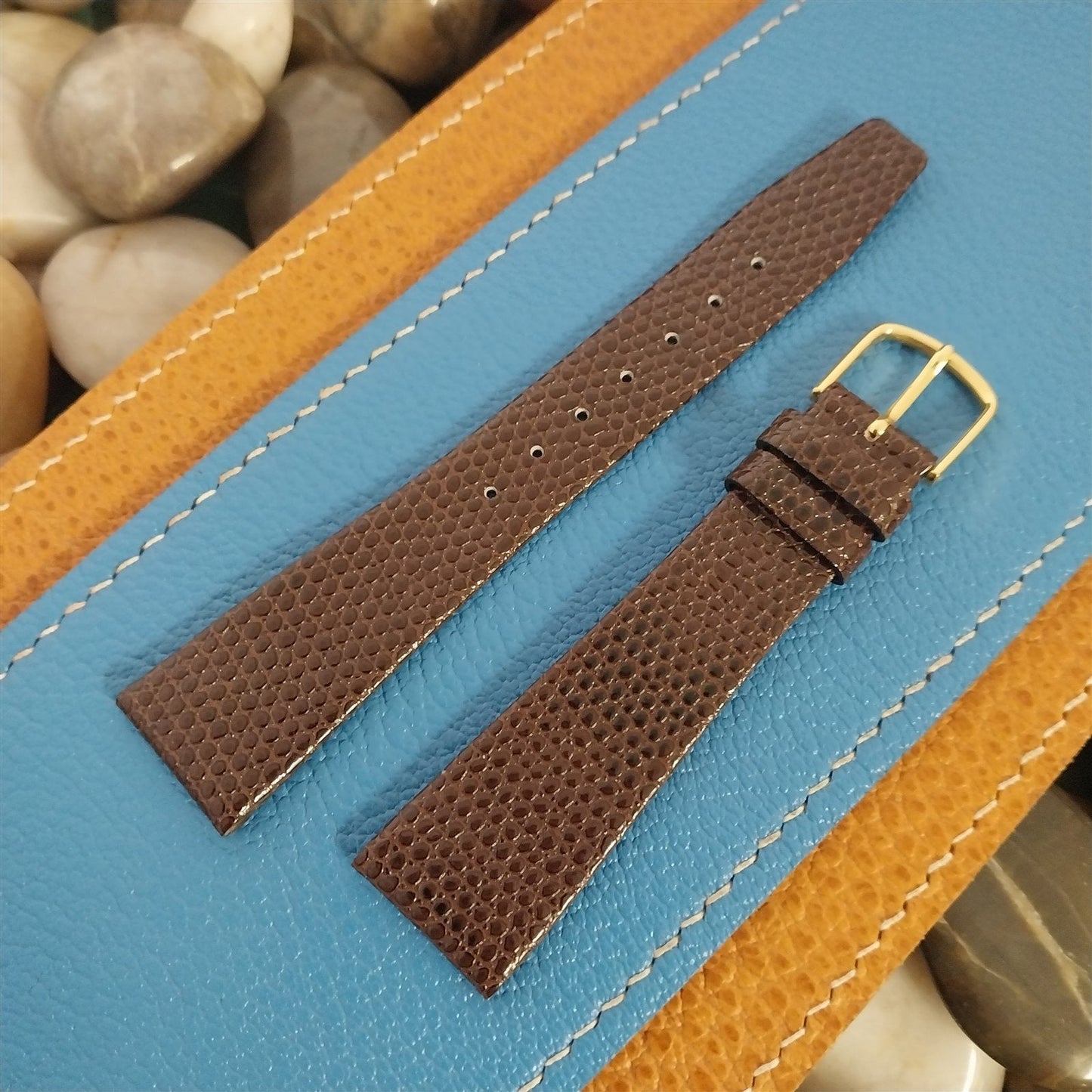 19mm Hadley Roma Brown Lizard-Grain Leather nos Unused Vintage Watch Band