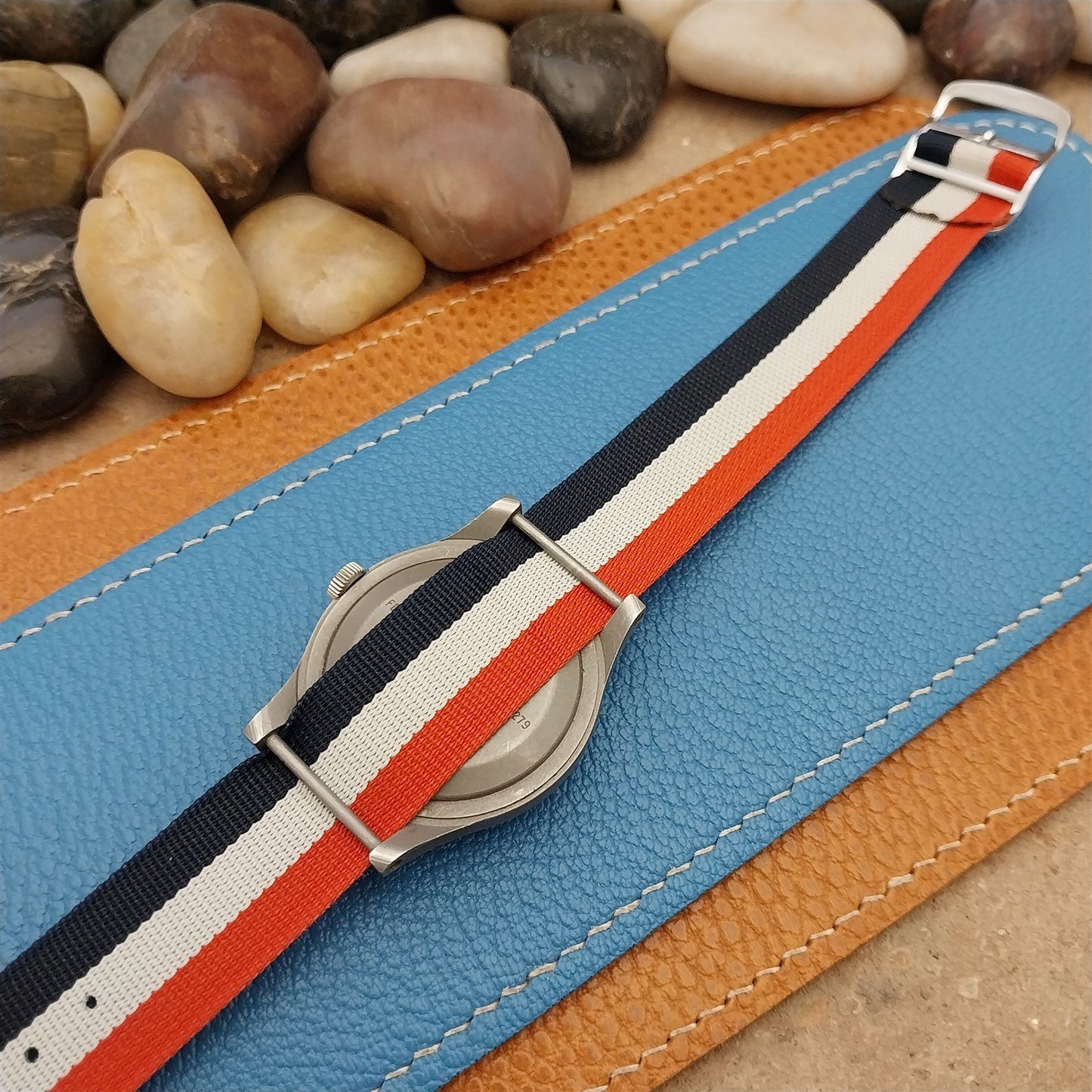 Vintage 18mm 1960s Red White & Blue Nylon Classic Single Pass Unused Watch Band
