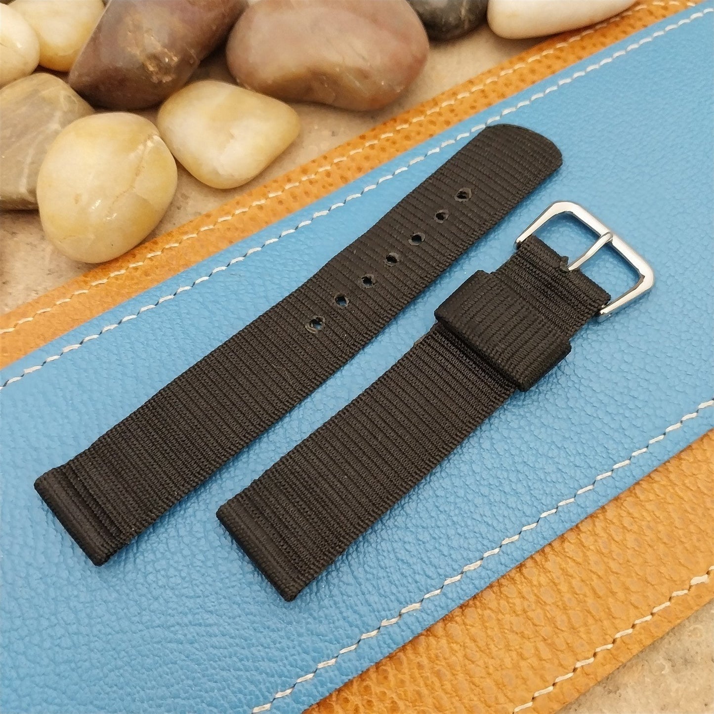 18mm 1940s Rayon Polyester 2-piece Black Tropical Unused Vintage Watch Band