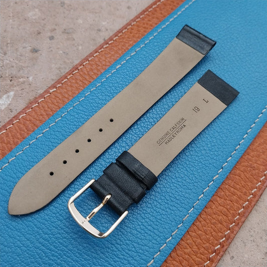 19mm Hadley Roma Long Tapered Black Calfskin Leather Watch Strap