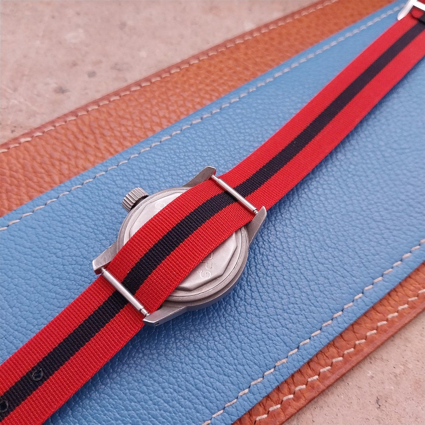 16mm 1960s Perlon Black & Red Single-Pass Unused Vintage Watch Strap