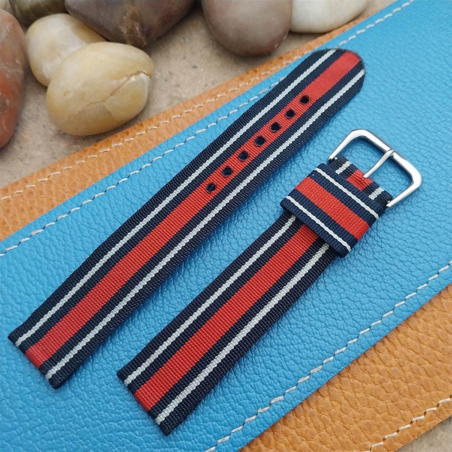 Vintage 18mm Striped Nylon 2-piece Tropical nos Unused Classic 1960s Watch Band