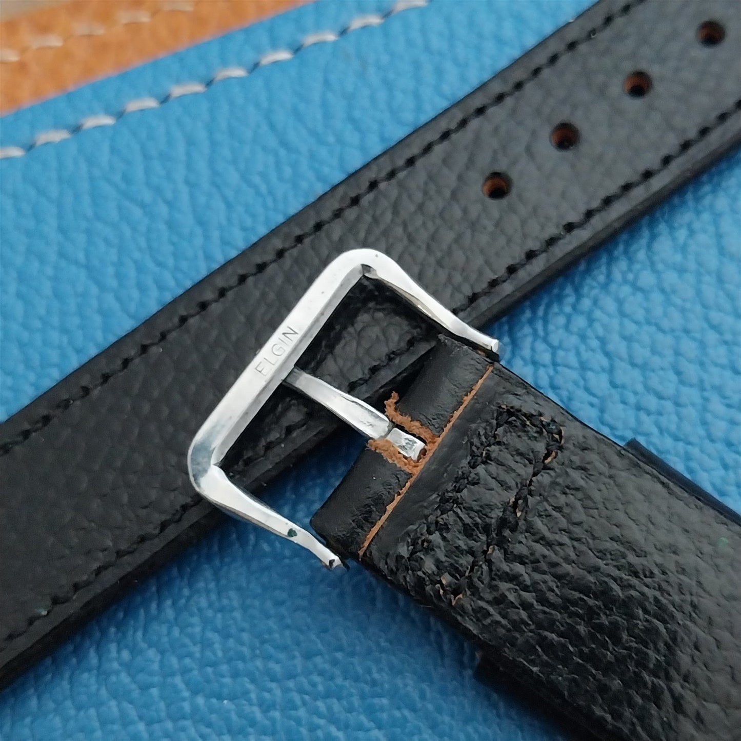 A-11 Elgin Buckle&5/8 Champion Black Buffalo Calf Leather nos Vintage Watch Band