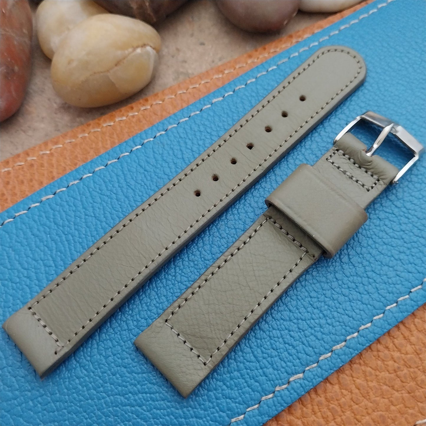 5/8" Grigio Verde Gray Calfskin Leather Unused Classic 1950s Vintage Watch Band