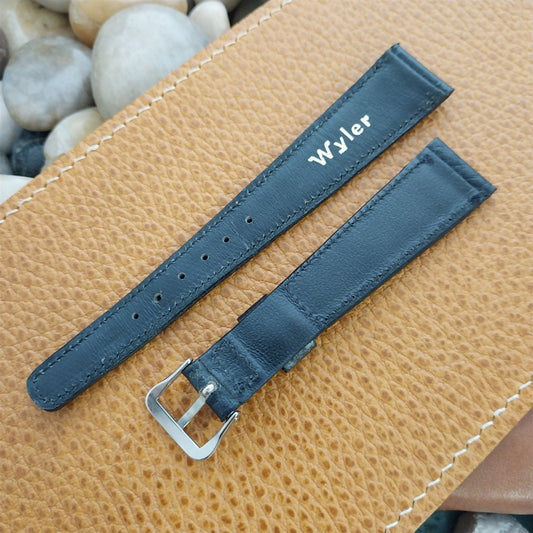 17.2mm Wyler Black Leather Tapered 13/18 Classic Unused 1960s Vintage Watch Band