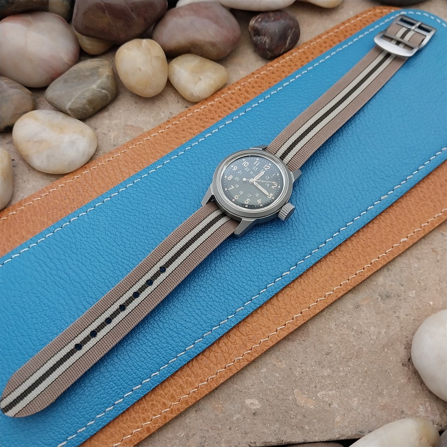 Vintage 16mm Lewa Striped Perlon Classic 1960s Single Pass Unused Watch Band